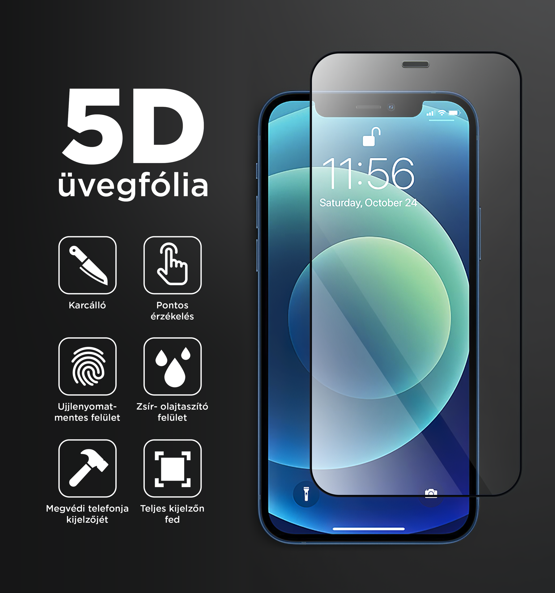 Samsung Galaxy S22 Plus kijelzővédő üvegfólia 9H 5D HD 0.33mm fekete kerettel Alphajack