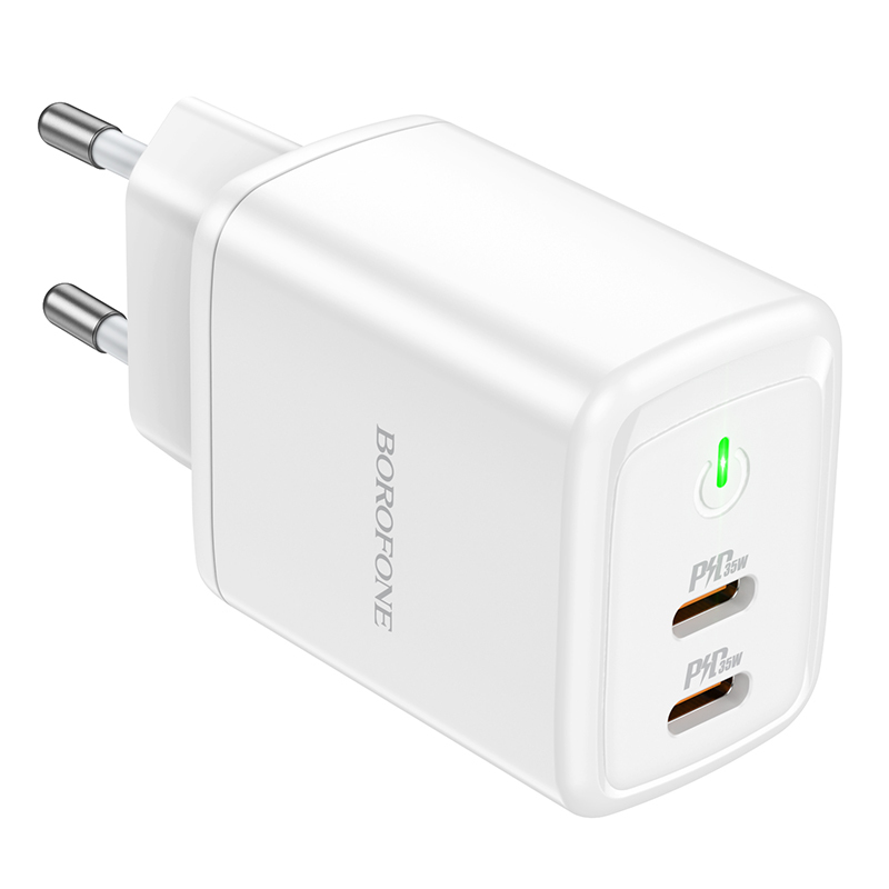 Borofone BN9 Reacher hálózati töltő adapter 2xType C QC 3.0 PD 35W fehér-0