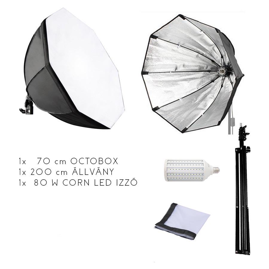 70 cm. Ernyőként nyitható NL octobox szoftbox szett 80W LED izzóval és 200 cm állvánnyal-0