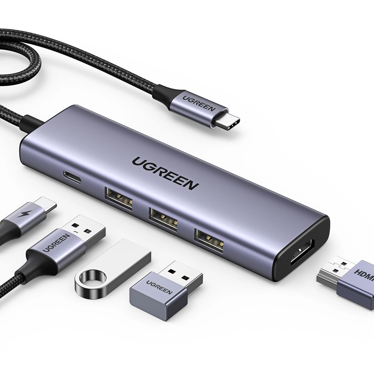 Multifunkciós HUB 5 az 1-ben USB-C - HDMI 1.4 / 3 x USB-A / USB-C PD 100W Ugreen CM511 - szürke-0