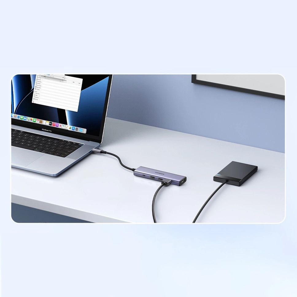 Multifunkciós HUB 5 az 1-ben USB-C - HDMI 1.4 / 3 x USB-A / USB-C PD 100W Ugreen CM511 - szürke-7