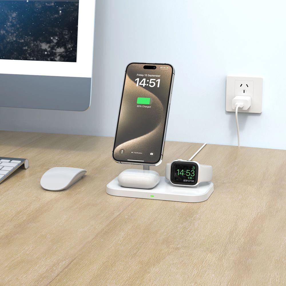Tech-Protect QI15W-A22 induktív MagSafe töltő 3in1 MagSafe állvánnyal okostelefonhoz / Apple Watch-hoz / AirPods-hoz - fehér-5
