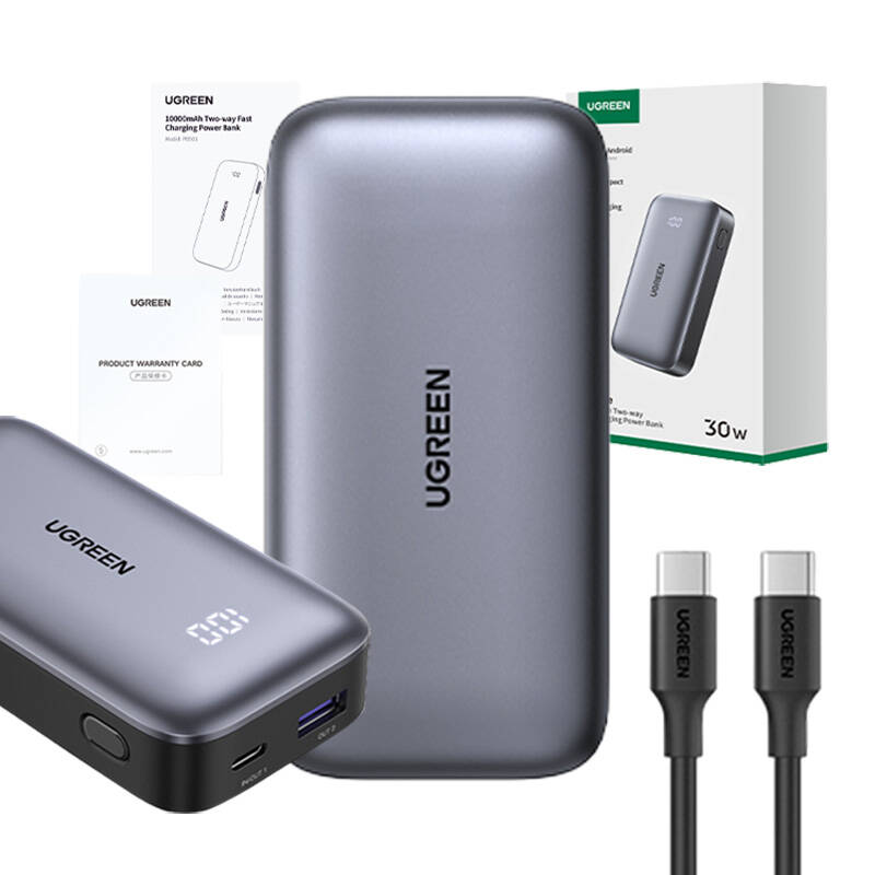 Powerbank 10000mAh Ugreen Nexode PB502, USB + USB-C, 30W PD (fekete)-2