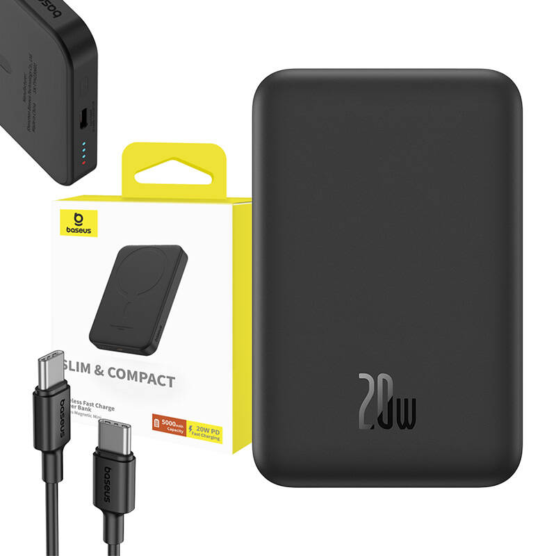 Baseus Mágneses Mini Powerbank, 5000mAh, USB-C 20W (fekete)-9