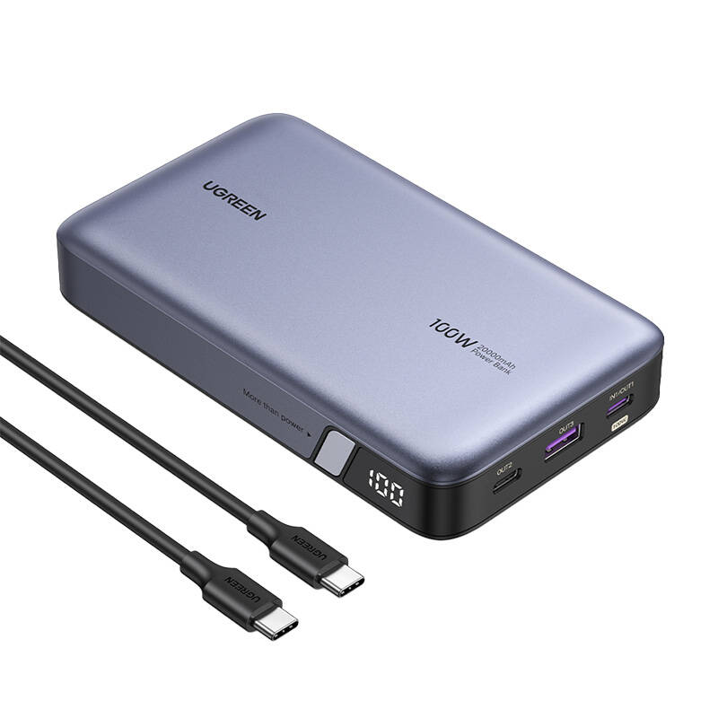 Powerbank 20000mAh Ugreen PB720, USB + 2x USB-C, 100W PD (szürke)-0