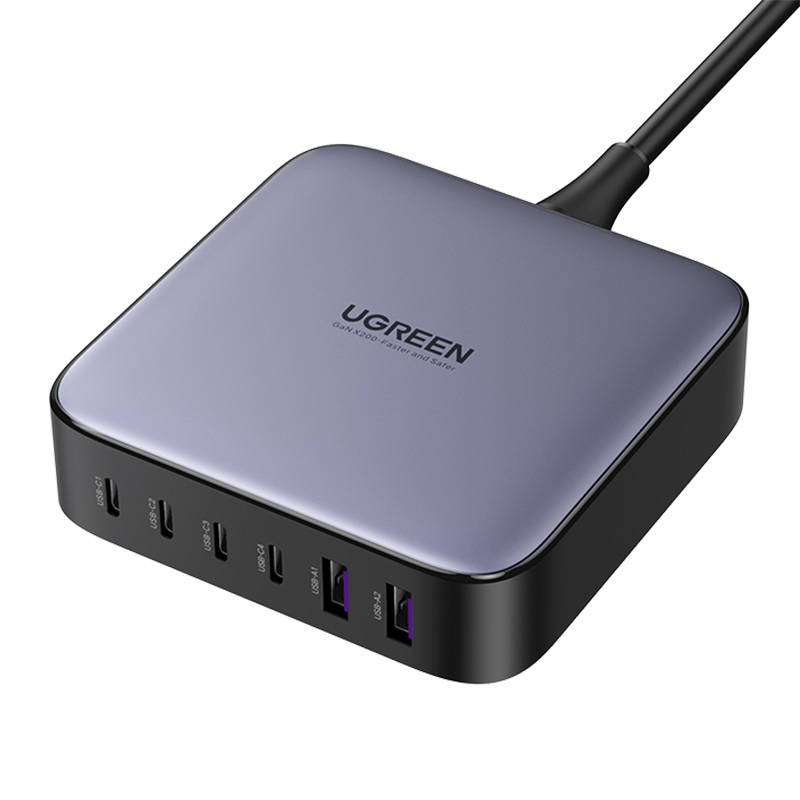 UGREEN 200 W-os hálózati töltő, 2xUSB-A, 4xUSB-C, GaN (fekete) 40914B-0