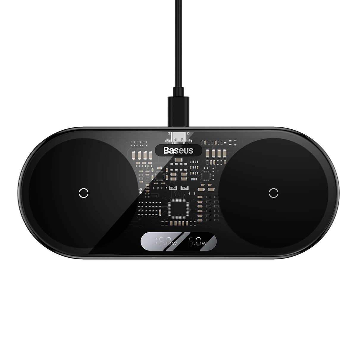 Baseus Digital LED kijelzős, dupla vezeték nélküli töltő kijelzővel 20W fekete (WXSX010101)-0
