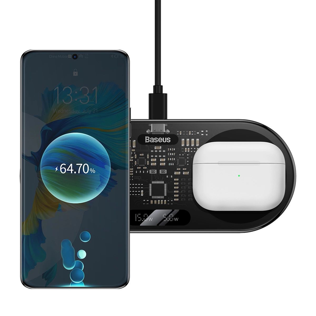 Baseus Digital LED kijelzős, dupla vezeték nélküli töltő kijelzővel 20W fekete (WXSX010101)-7