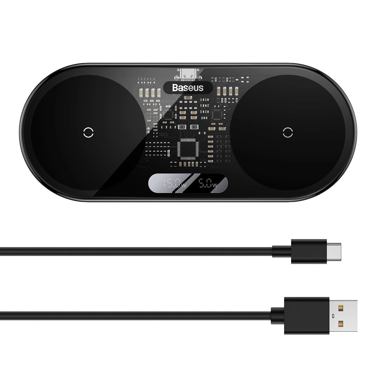 Baseus Digital LED kijelzős, dupla vezeték nélküli töltő kijelzővel 20W fekete (WXSX010101)-6