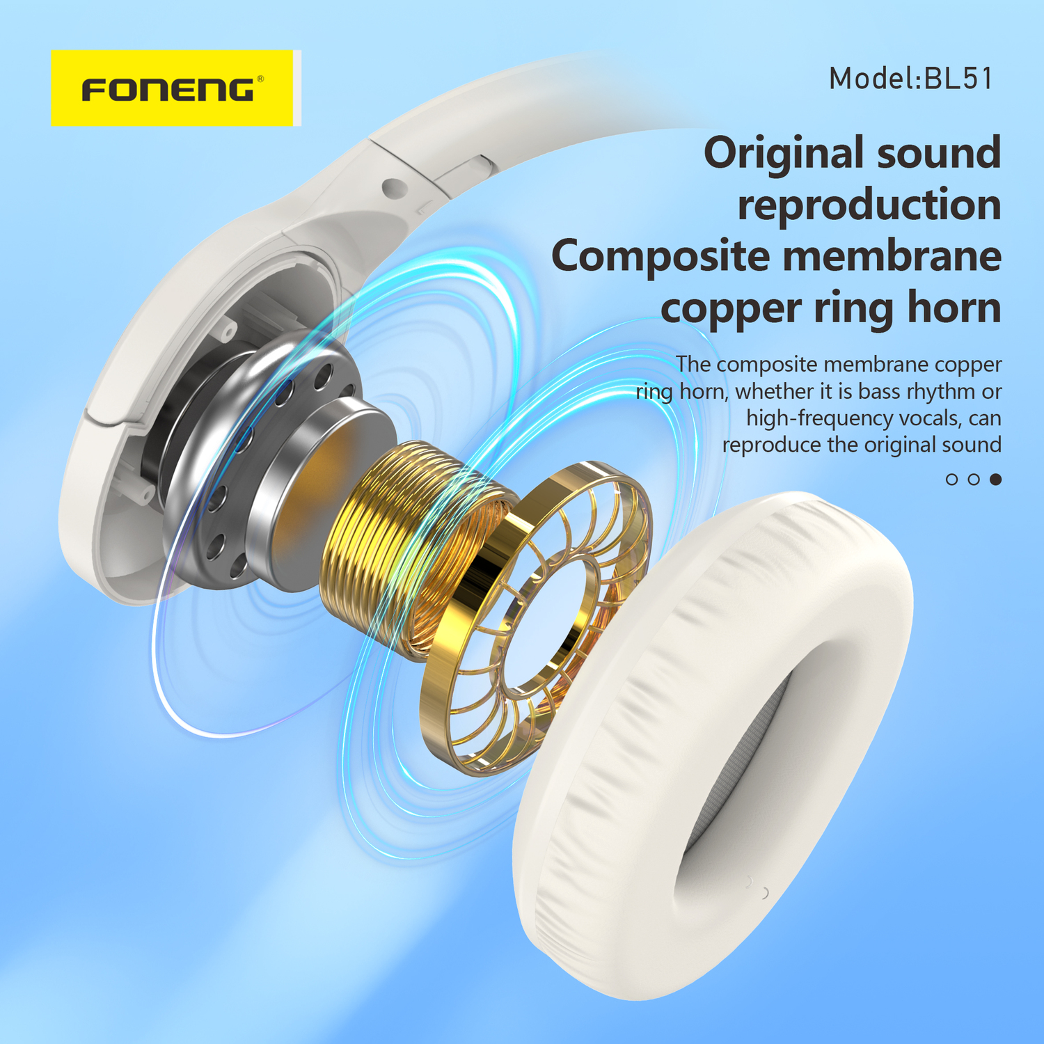 Foneng Bluetooth fejhallgató BL51 (ANC + ENC) bézs-7