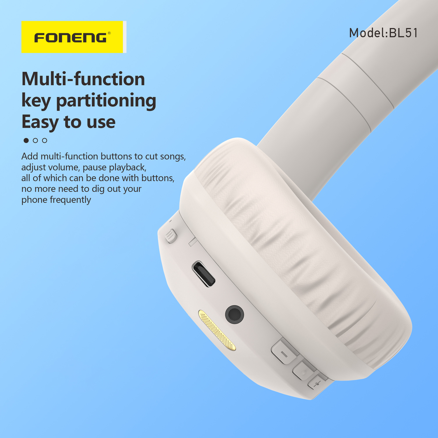 Foneng Bluetooth fejhallgató BL51 (ANC + ENC) bézs-6