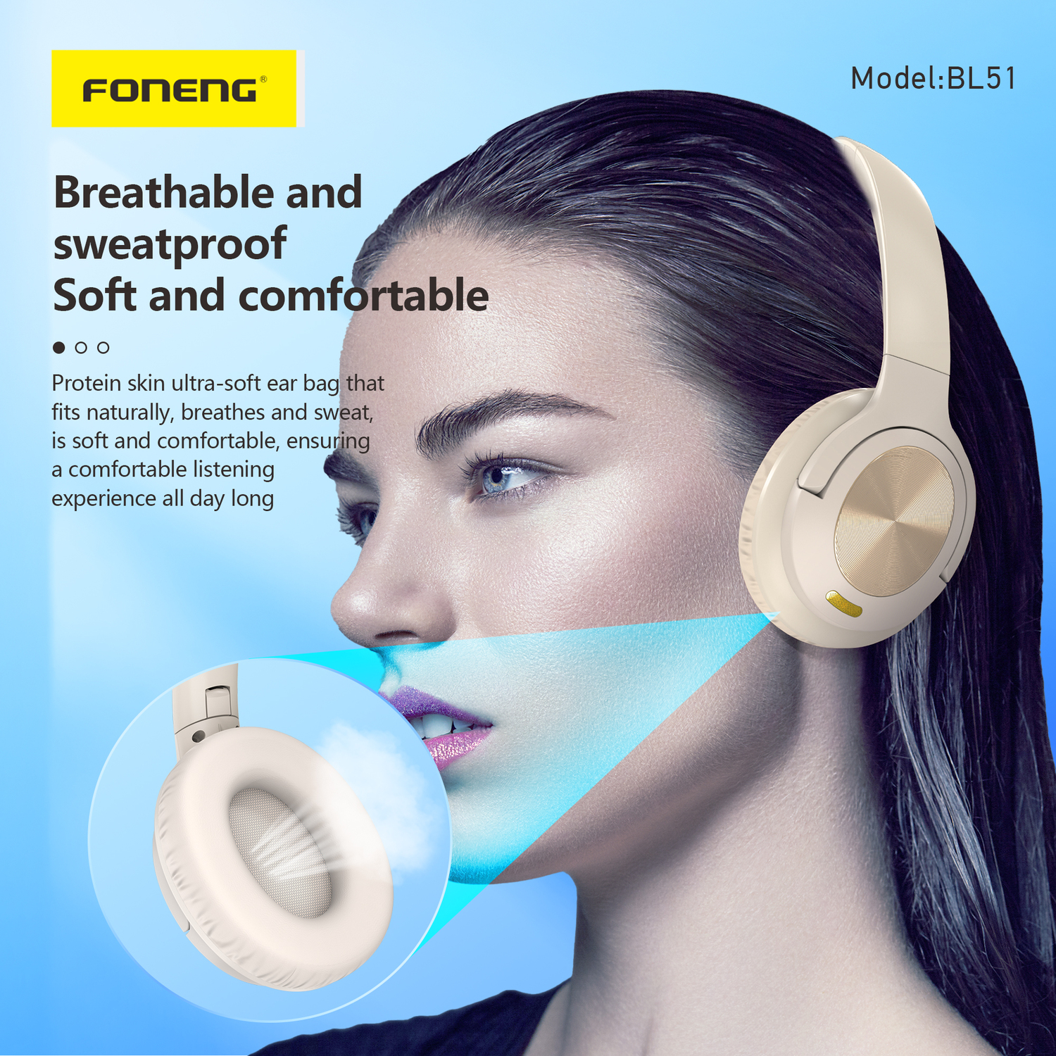 Foneng Bluetooth fejhallgató BL51 (ANC + ENC) bézs-4