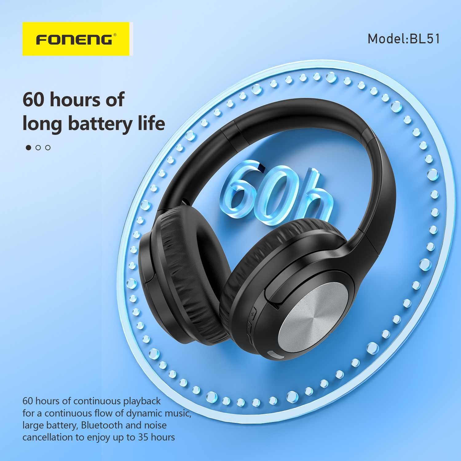 Foneng Bluetooth fejhallgató BL51 (ANC + ENC) bézs-3