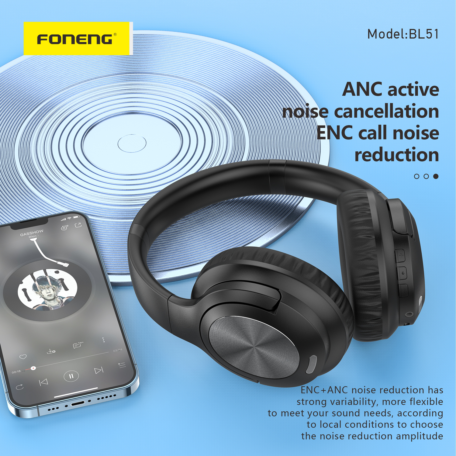 Foneng Bluetooth fejhallgató BL51 (ANC + ENC) bézs-2