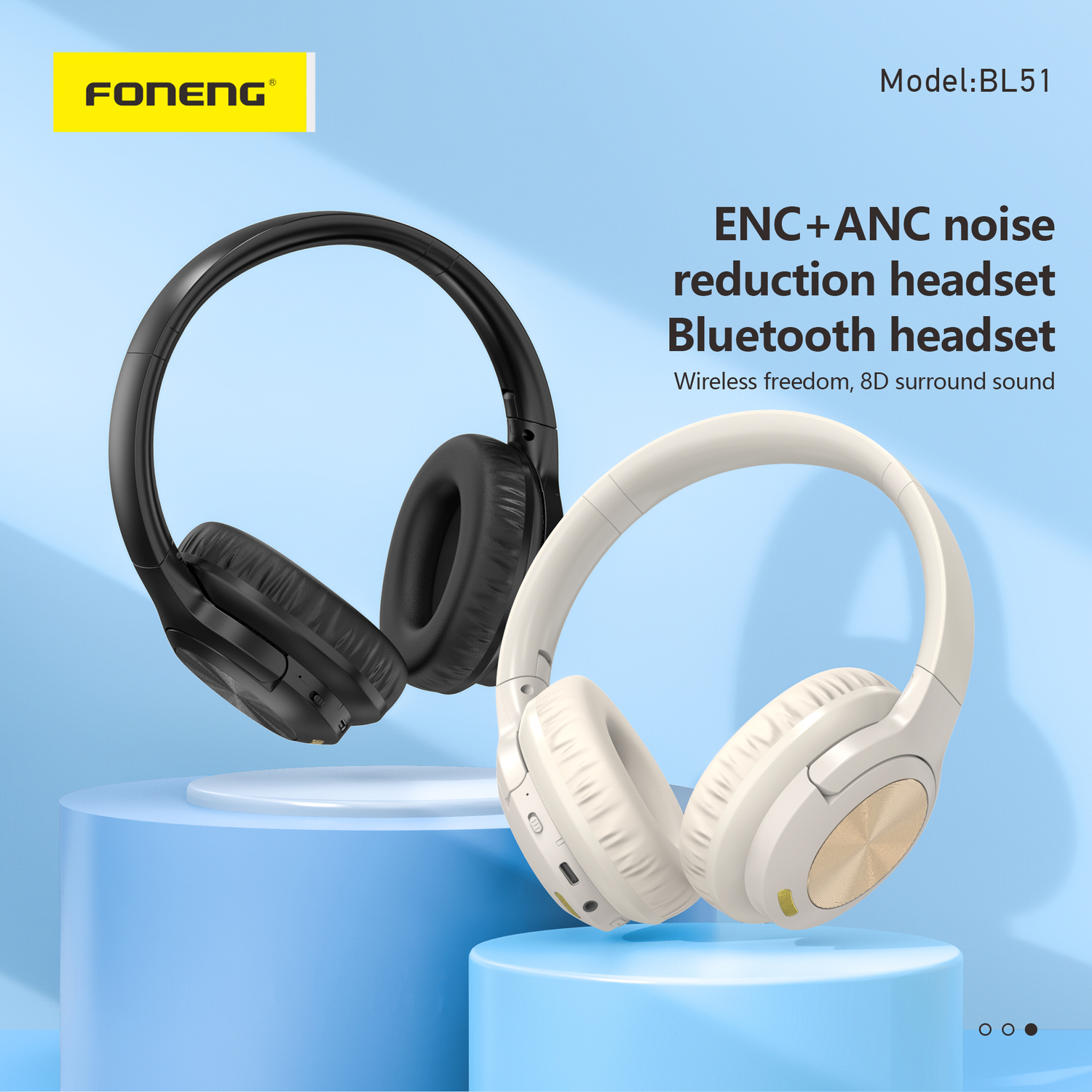 Foneng Bluetooth fejhallgató BL51 (ANC + ENC) bézs-1