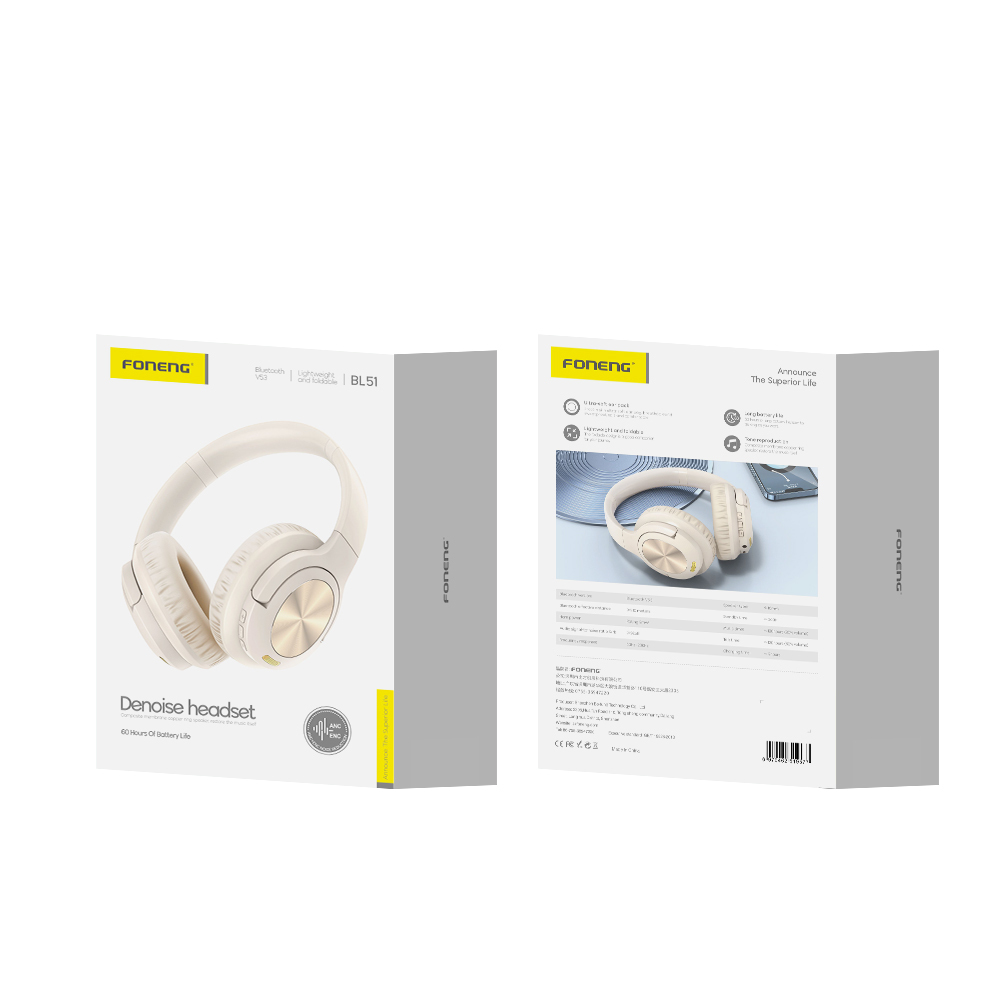 Foneng Bluetooth fejhallgató BL51 (ANC + ENC) bézs-9