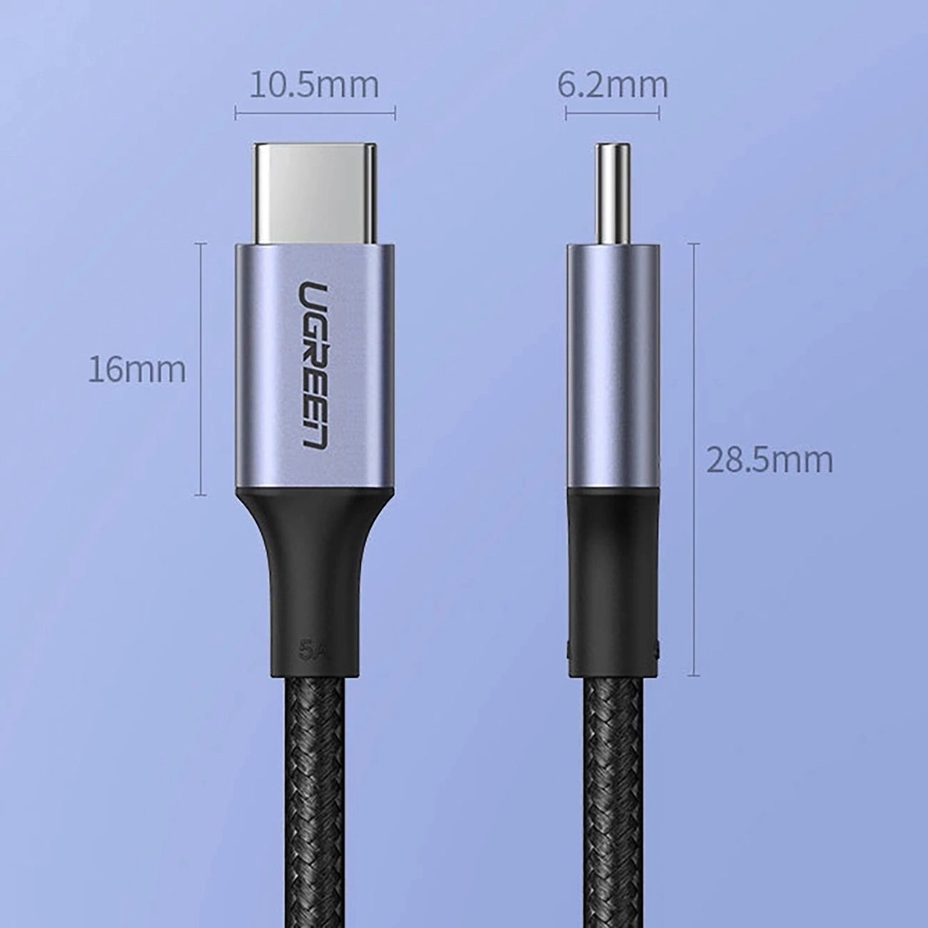 Ugreen US316 70428 USB-C - USB-C PD QC FCP kábel 100W 5A 480Mb/s 1.5m - szürke-12