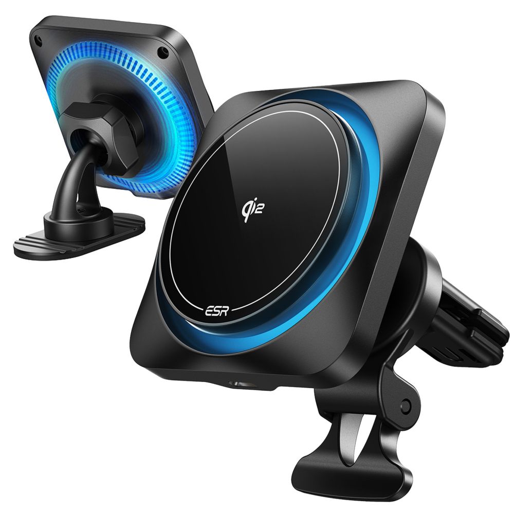 Műszerfalra és szellőzőre szerelhető ESR Halolock Cryoboost MagSafe autós telefontartó vezeték nélküli töltő QI2 15w frosted onyx-0