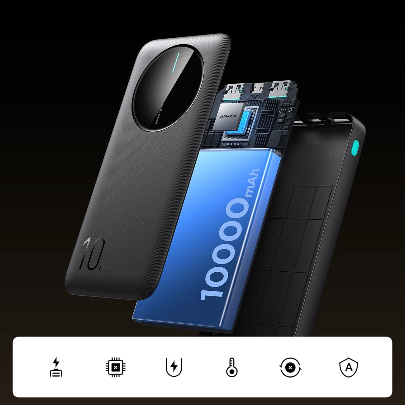 Powerbank Joyroom JR-PBF12 10000mAh 2.4A 2x USB-A 1x USB-C - fekete-3
