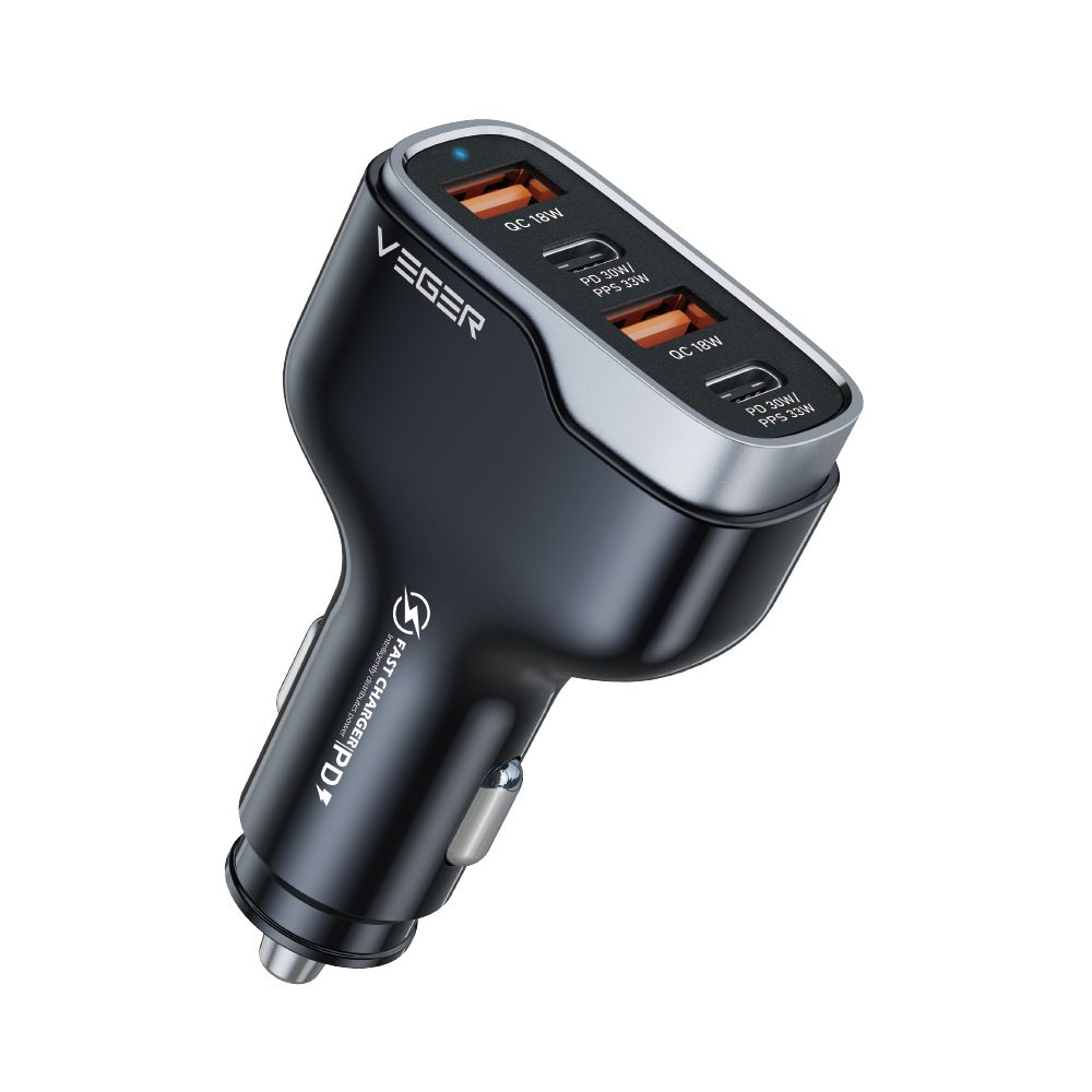 VEGER autós töltő 2 x USB A + 2 x Type C PD QC 3A 66W CC53-2A2C fekete-0