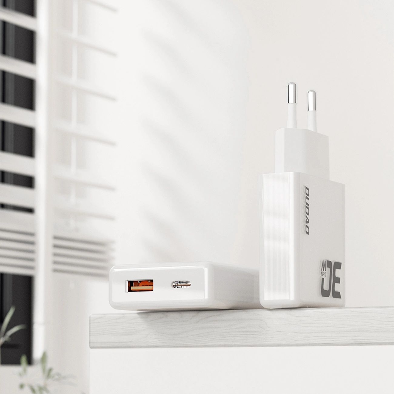 GaN Dudao A30EU 30W USB-A / USB-C Fali Töltő - Fehér-2