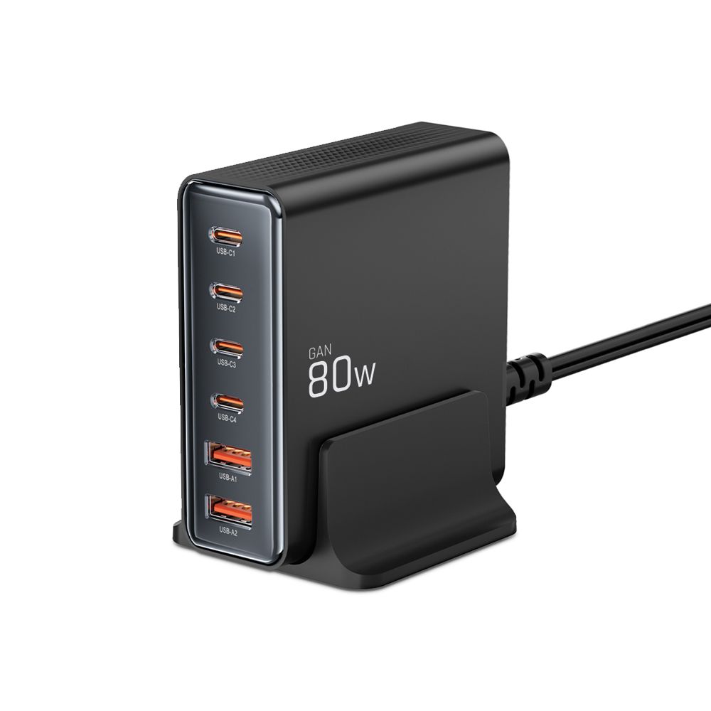 Tech-protect Dc80w-gan 6-portos Asztali Töltő Pd80w/qc3.0 Fekete-1