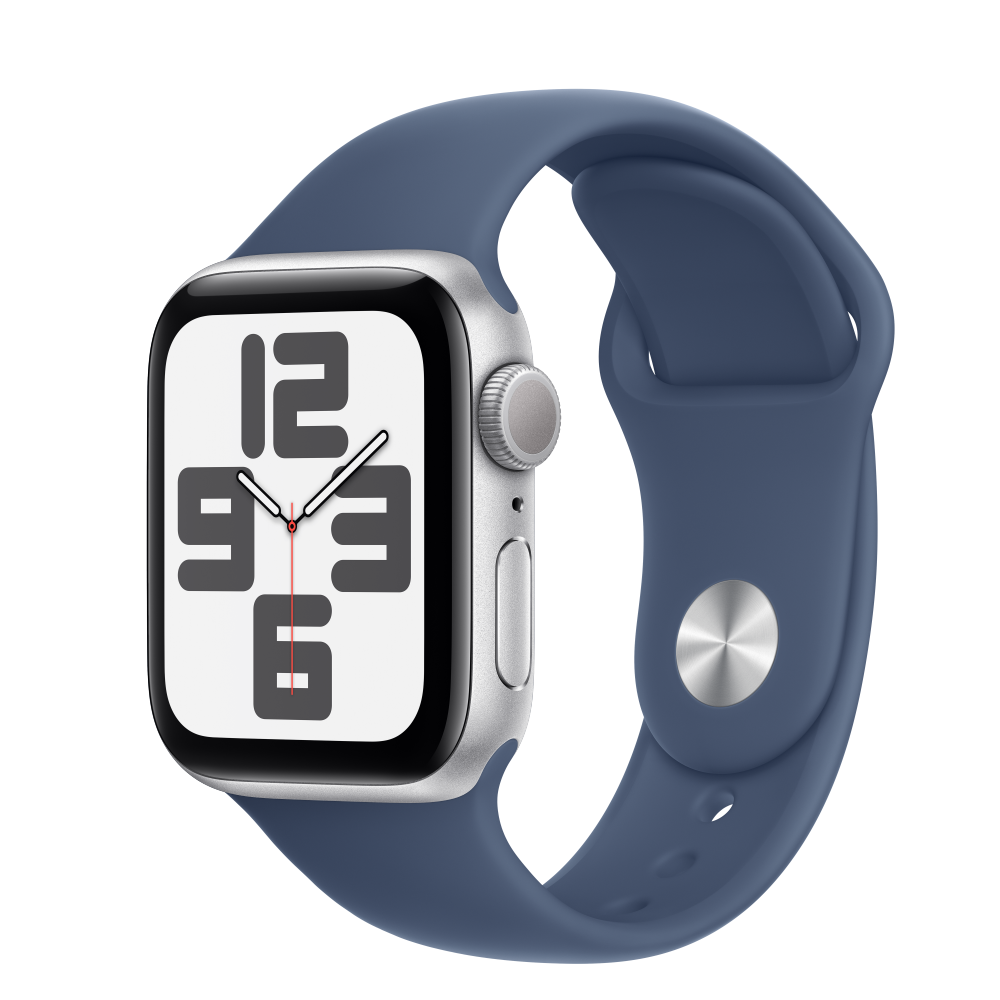 Apple Watch SE2 v3 GPS 40mm Ezüst Alumínium Tokkal és Farmer Sport Szíjjal - S/M-0