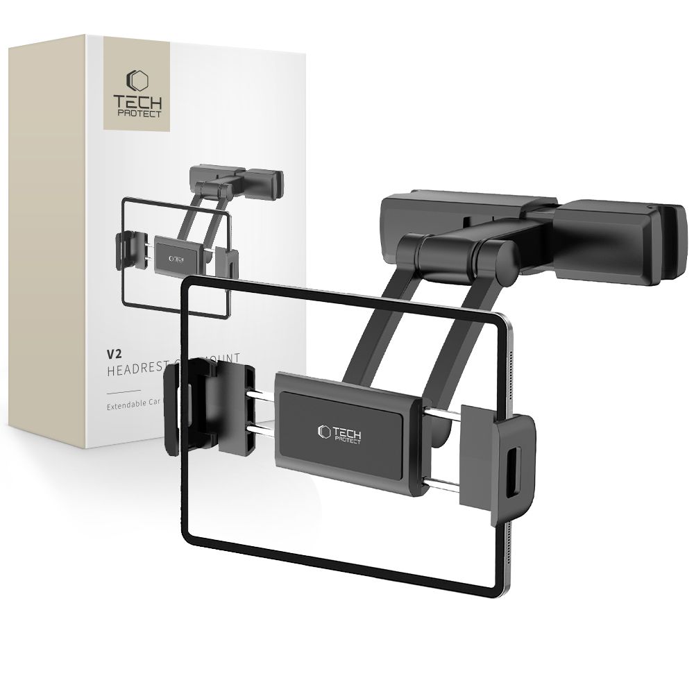 TECH-PROTECT V2 fejtámlára szerelhető autós tablettartó fekete-0