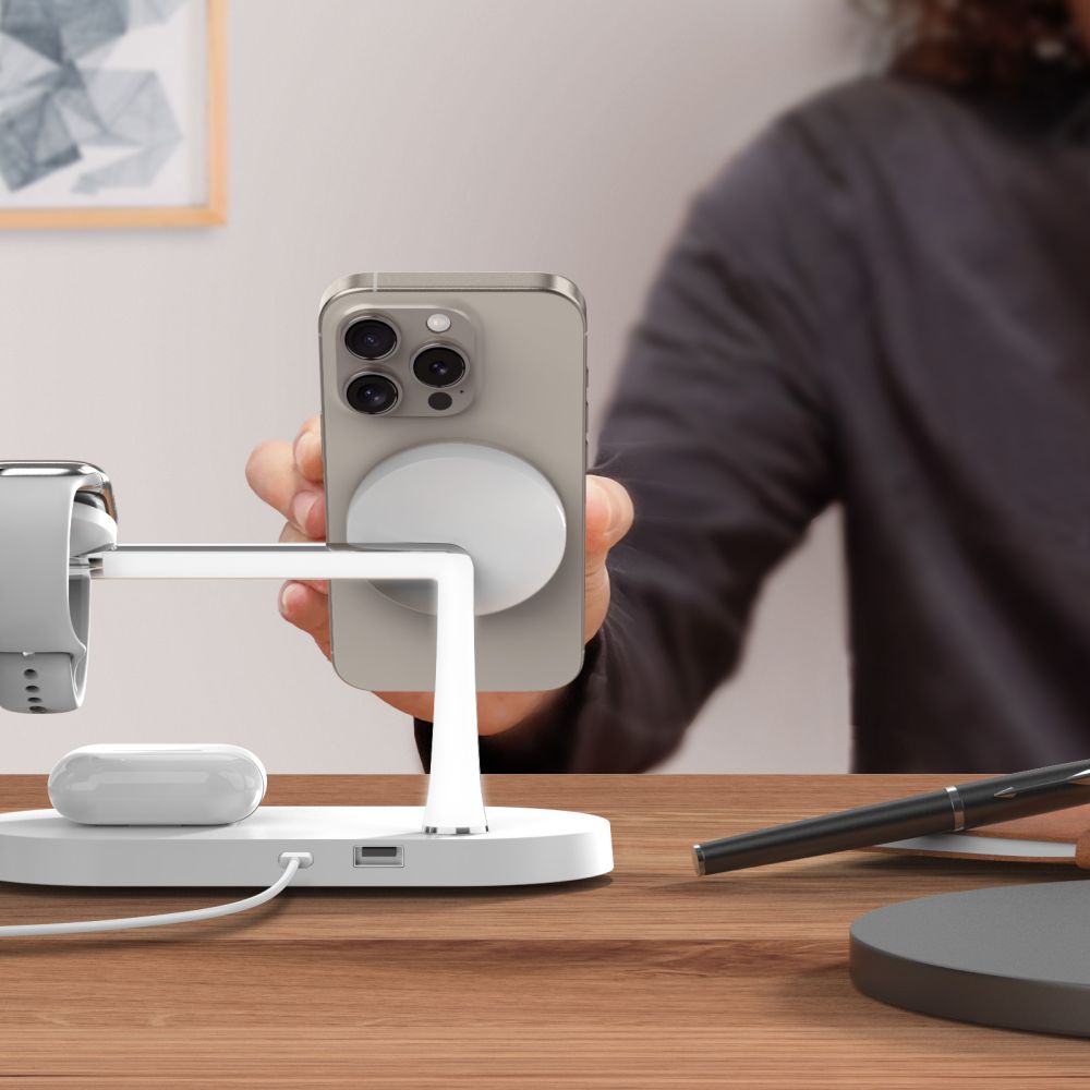 TECH-PROTECT A12 3 az 1-ben vezeték nélküli töltőállomás 15W MagSafe fehér-2
