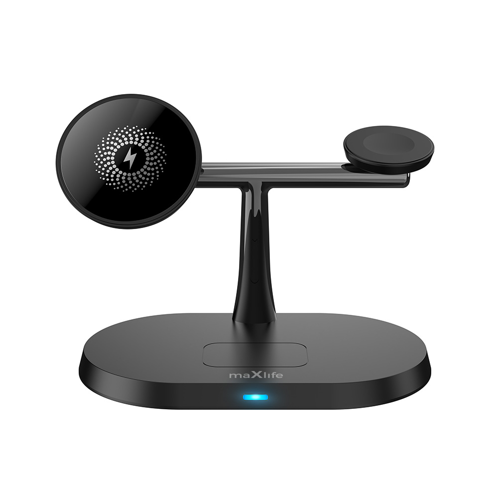 3 az 1-ben vezeték nélküli töltőállomás 15W fekete (magsafe, apple watch, airpods) Maxlife MXWC-03-13