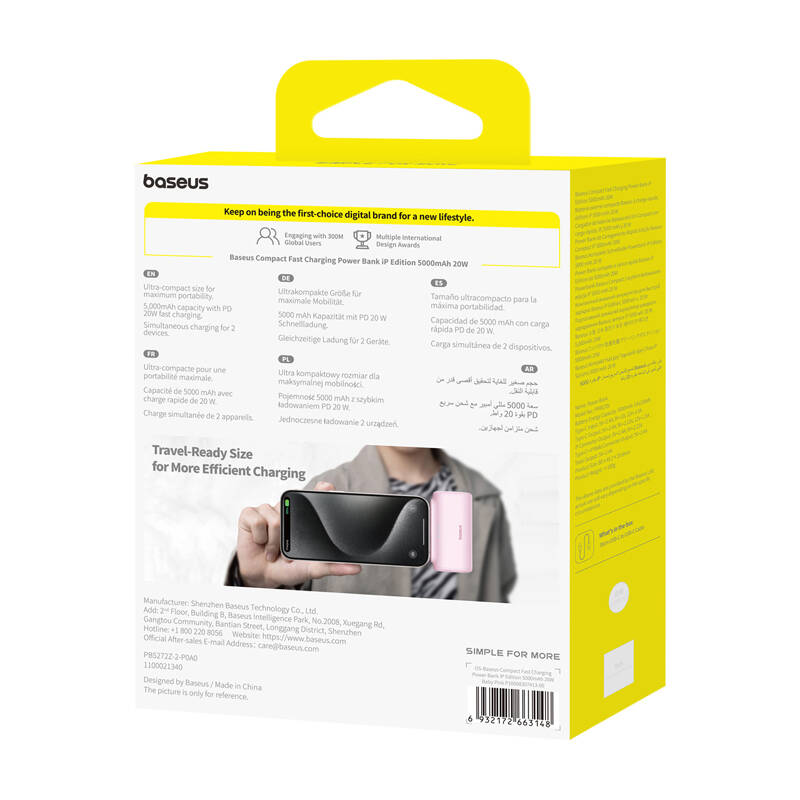 Powerbank OS-Baseus Compact IP 5000mAh 20W (rózsaszín)-4