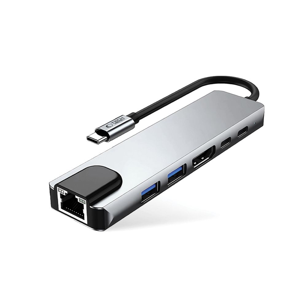 Tech-protect Hb02 Hub Adapter 6 az 1-ben Type-C + Usb2.0 + Usb3.0 + Hdmi 4k 30hz + Rj45 + Pd100w Űrszürke-1