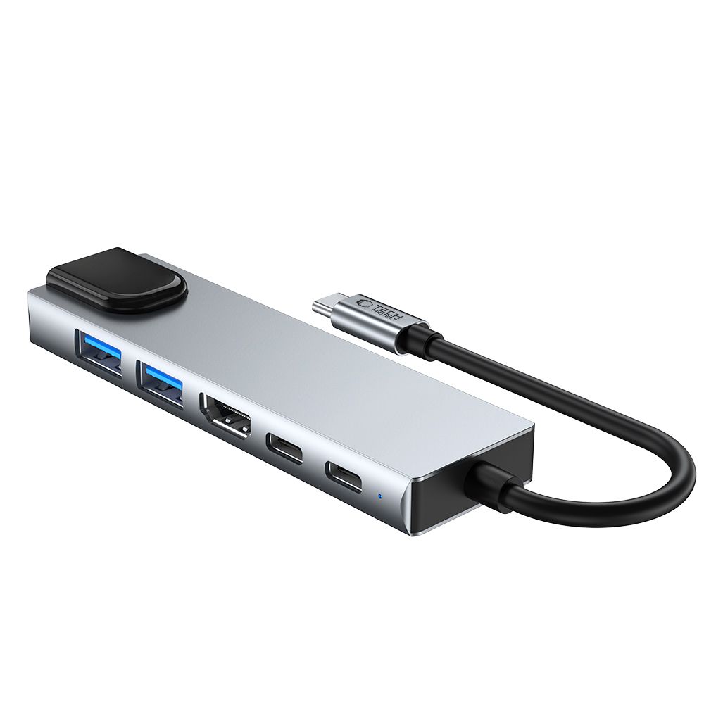 Tech-protect Hb02 Hub Adapter 6 az 1-ben Type-C + Usb2.0 + Usb3.0 + Hdmi 4k 30hz + Rj45 + Pd100w Űrszürke-3