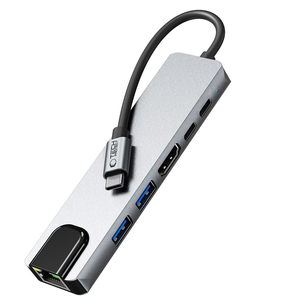 Tech-protect Hb02 Hub Adapter 6 az 1-ben Type-C + Usb2.0 + Usb3.0 + Hdmi 4k 30hz + Rj45 + Pd100w Űrszürke-4