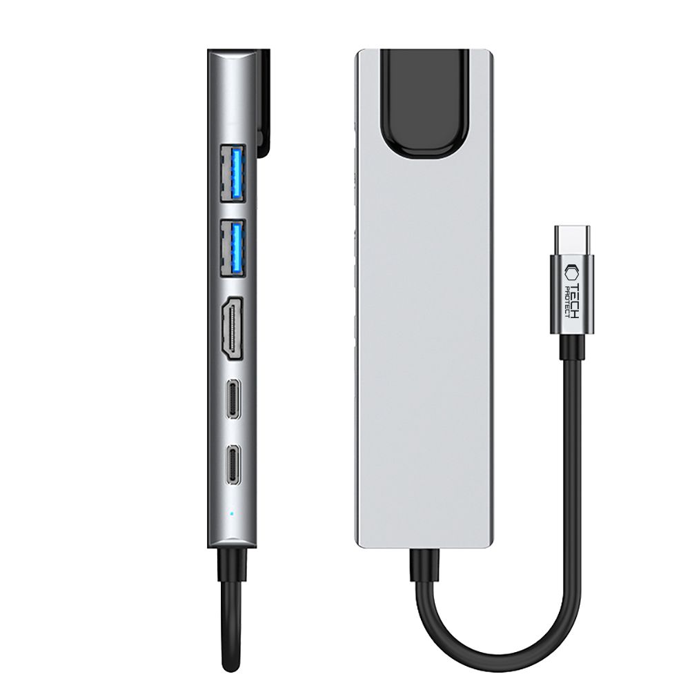 Tech-protect Hb02 Hub Adapter 6 az 1-ben Type-C + Usb2.0 + Usb3.0 + Hdmi 4k 30hz + Rj45 + Pd100w Űrszürke-5