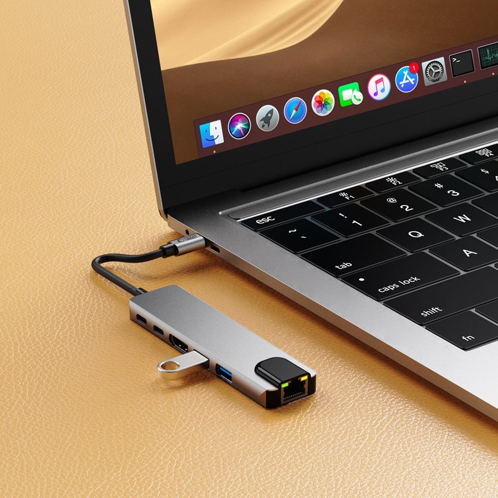 Tech-protect Hb02 Hub Adapter 6 az 1-ben Type-C + Usb2.0 + Usb3.0 + Hdmi 4k 30hz + Rj45 + Pd100w Űrszürke-6