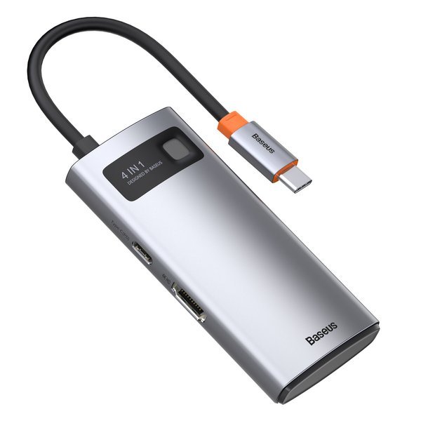 Baseus Metal Gleam 4in1 HUB USB Type-C - USB Type-C PD 100W / HDMI 4K 30Hz / 1x USB 3.2 Gen 1 / 1x USB 2.0 szürke (CAHUB-CY0G)-0