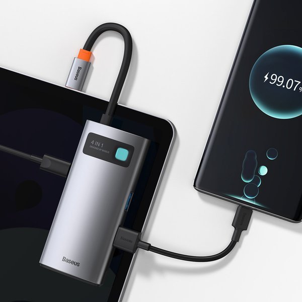 Baseus Metal Gleam 4in1 HUB USB Type-C - USB Type-C PD 100W / HDMI 4K 30Hz / 1x USB 3.2 Gen 1 / 1x USB 2.0 szürke (CAHUB-CY0G)-4