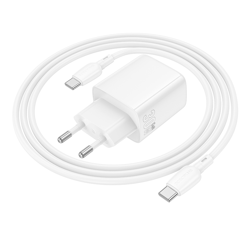 Borofone fali töltő BN29 Fuente - USB + Type C - QC 3.0 PD 30W Type C - Type C kábellel fehér GaN-5
