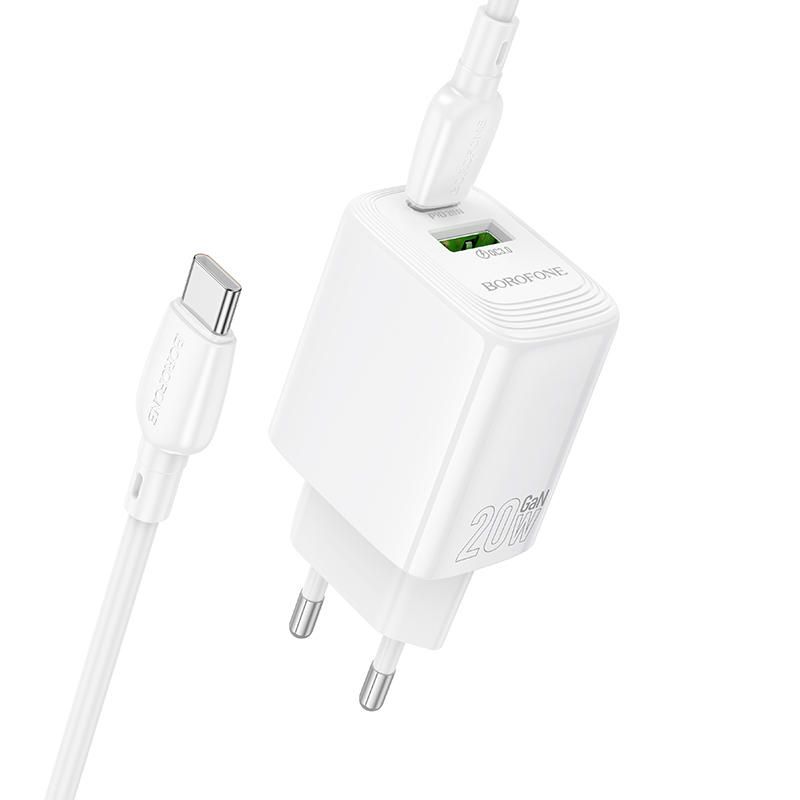 Borofone Fali töltő BN27 Fuente - USB + Type C - QC 3.0 PD 20W Type C to Type C kábellel fehér-1