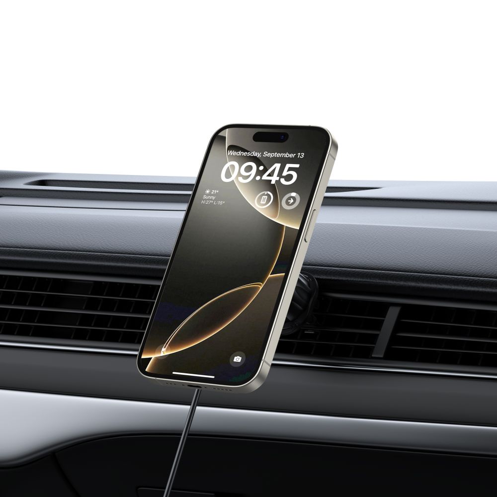Tech-protect Mm15w-v5 magic-mágneses Magsafe műszerfal és szellőző autós tartó vezeték nélküli töltő 15W fekete/fekete-6