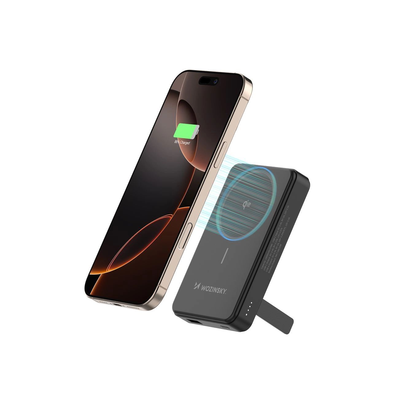 Wozinsky WLWP-10KA0Y3S 22.5W PD Qi2 10000 mAh powerbank támasztékkal, 1x USB-A, 1x USB-C - fekete-11