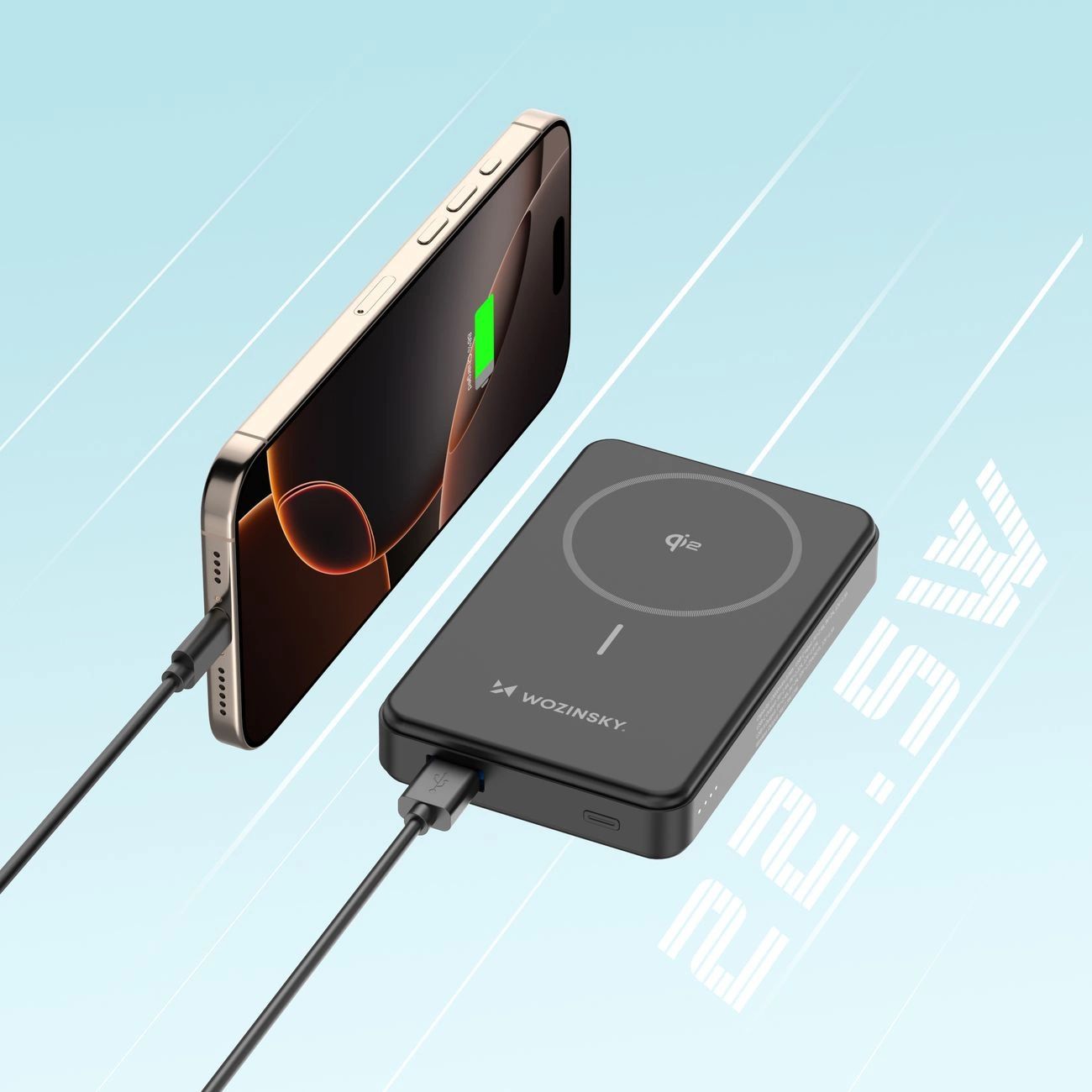 Wozinsky WLWP-10KA0Y3S 22.5W PD Qi2 10000 mAh powerbank támasztékkal, 1x USB-A, 1x USB-C - fekete-2