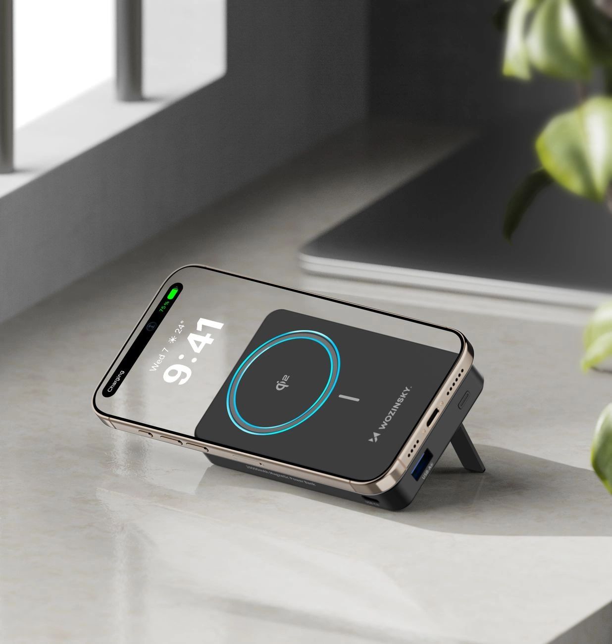 Wozinsky WLWP-10KA0Y3S 22.5W PD Qi2 10000 mAh powerbank támasztékkal, 1x USB-A, 1x USB-C - fekete-3