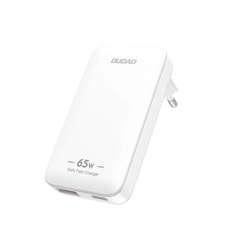 GaN Dudao A65Q 65W USB-A / USB-C PD Ultra-Vékony utazó Fali Töltő - Fehér (EU,US)-0
