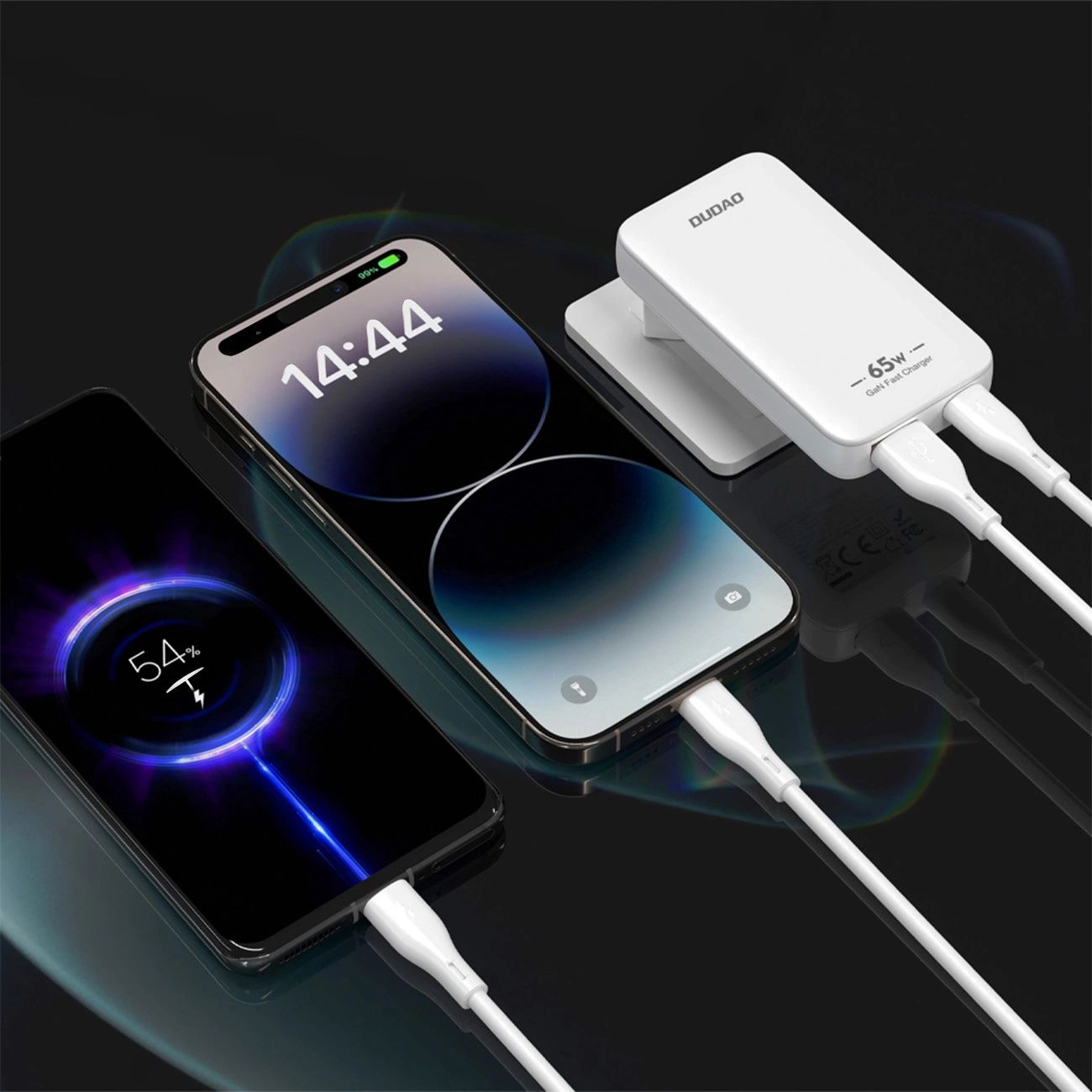 GaN Dudao A65Q 65W USB-A / USB-C PD Ultra-Vékony utazó Fali Töltő - Fehér (EU,US)-6