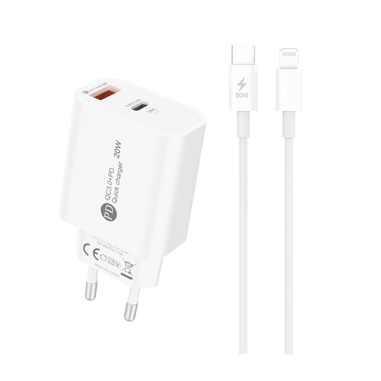 A6MaxL 20W USB-A USB-C Hálózati Töltő 1m USB-C - Lightning Kábellel - Fehér-0