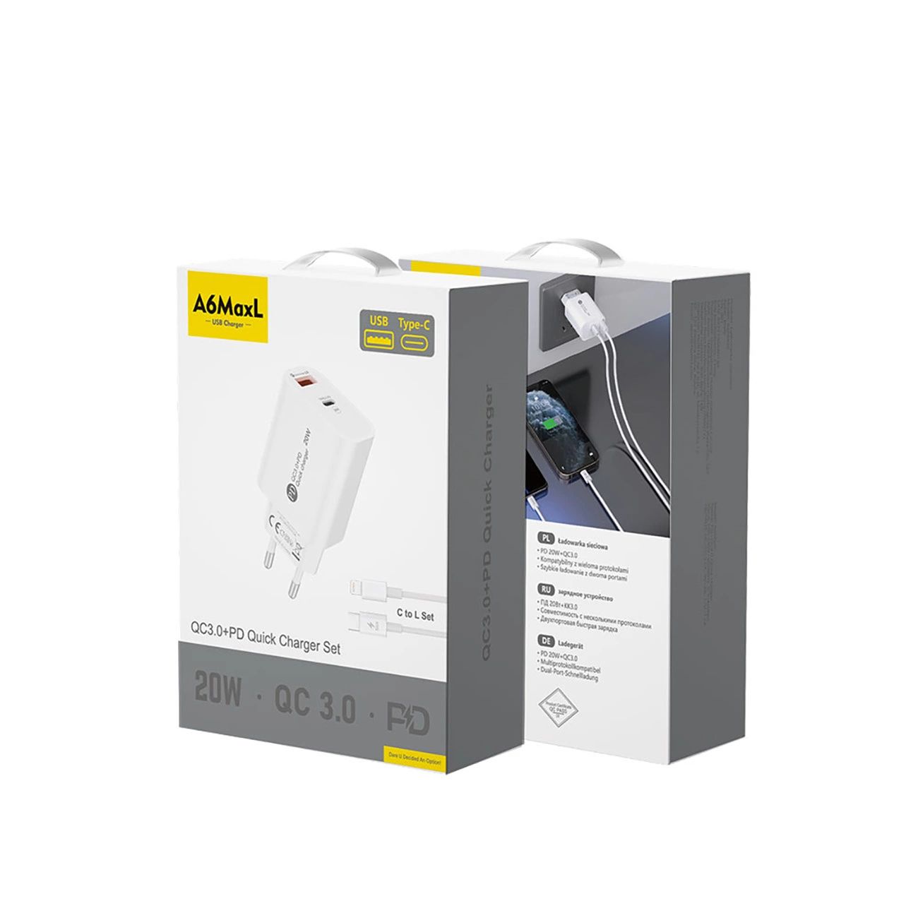 A6MaxL 20W USB-A USB-C Hálózati Töltő 1m USB-C - Lightning Kábellel - Fehér-2