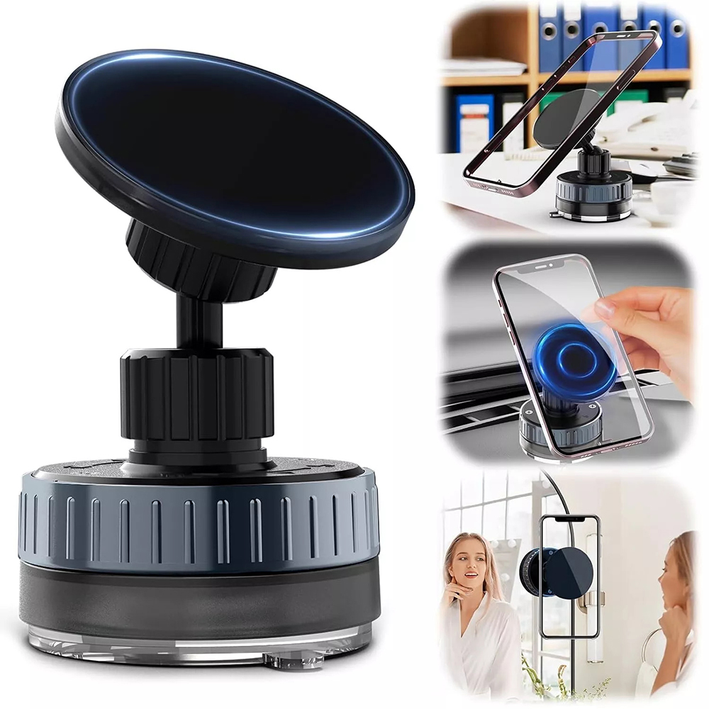  Techsuit - Autós tartó vezeték nélküli töltéssel (HOLD253) - MagSafe N52 mágnesek 15W, erős tapadókorong, műszerfalra - Fekete-2