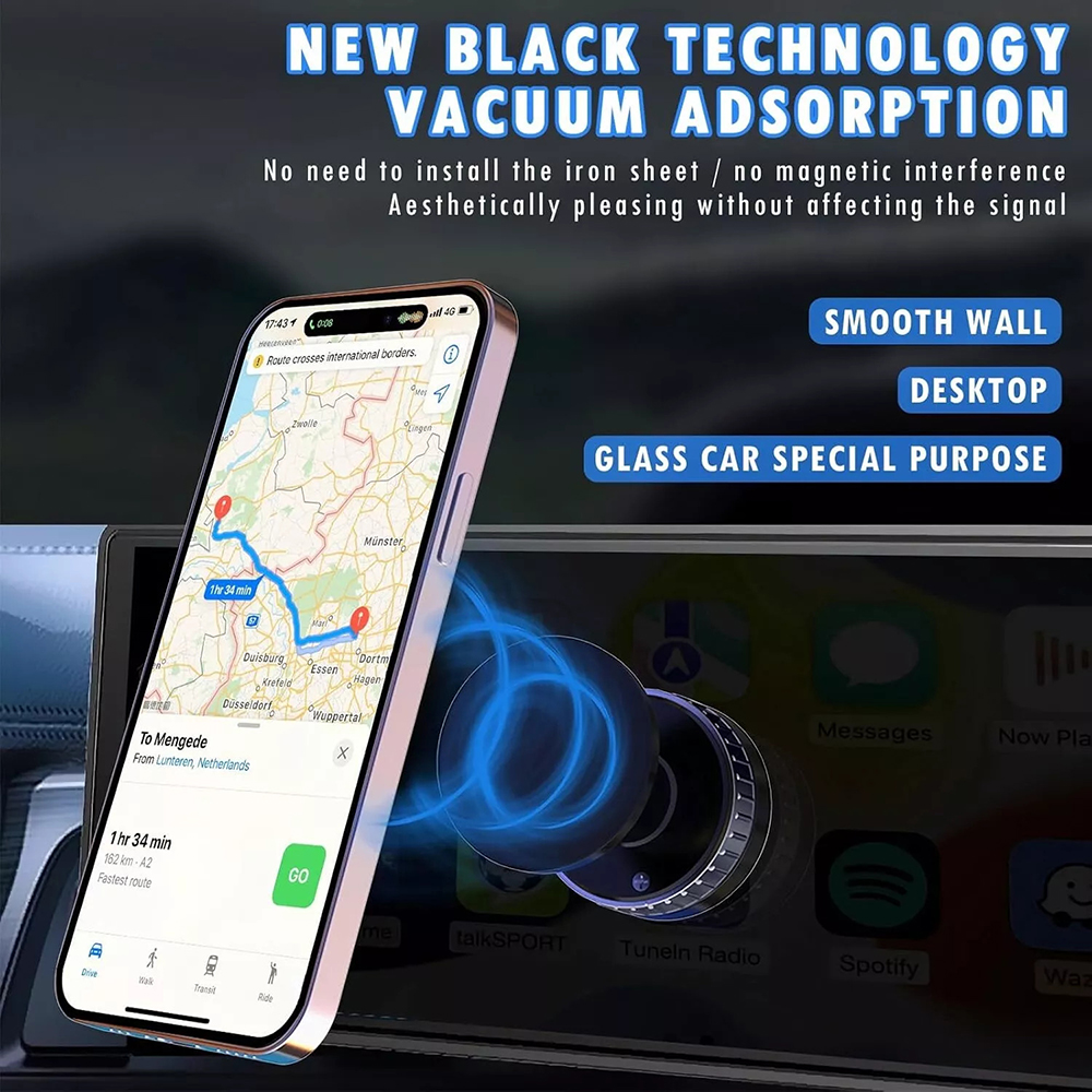  Techsuit - Autós tartó vezeték nélküli töltéssel (HOLD253) - MagSafe N52 mágnesek 15W, erős tapadókorong, műszerfalra - Fekete-3